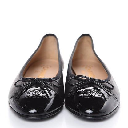 Chanel Lambskin Patent Cap Toe Ballerina Flats 38.5 Black 2 of 7