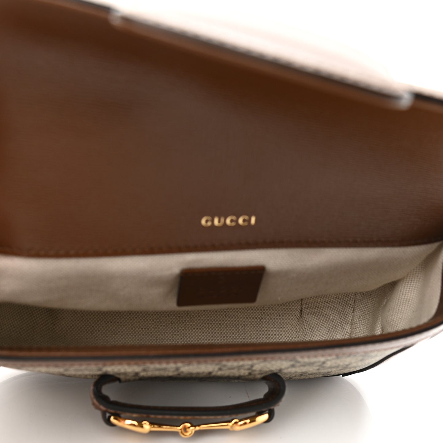 GG Supreme Monogram Web Mini Horsebit 1955 Shoulder Bag Beige Brown Sugar