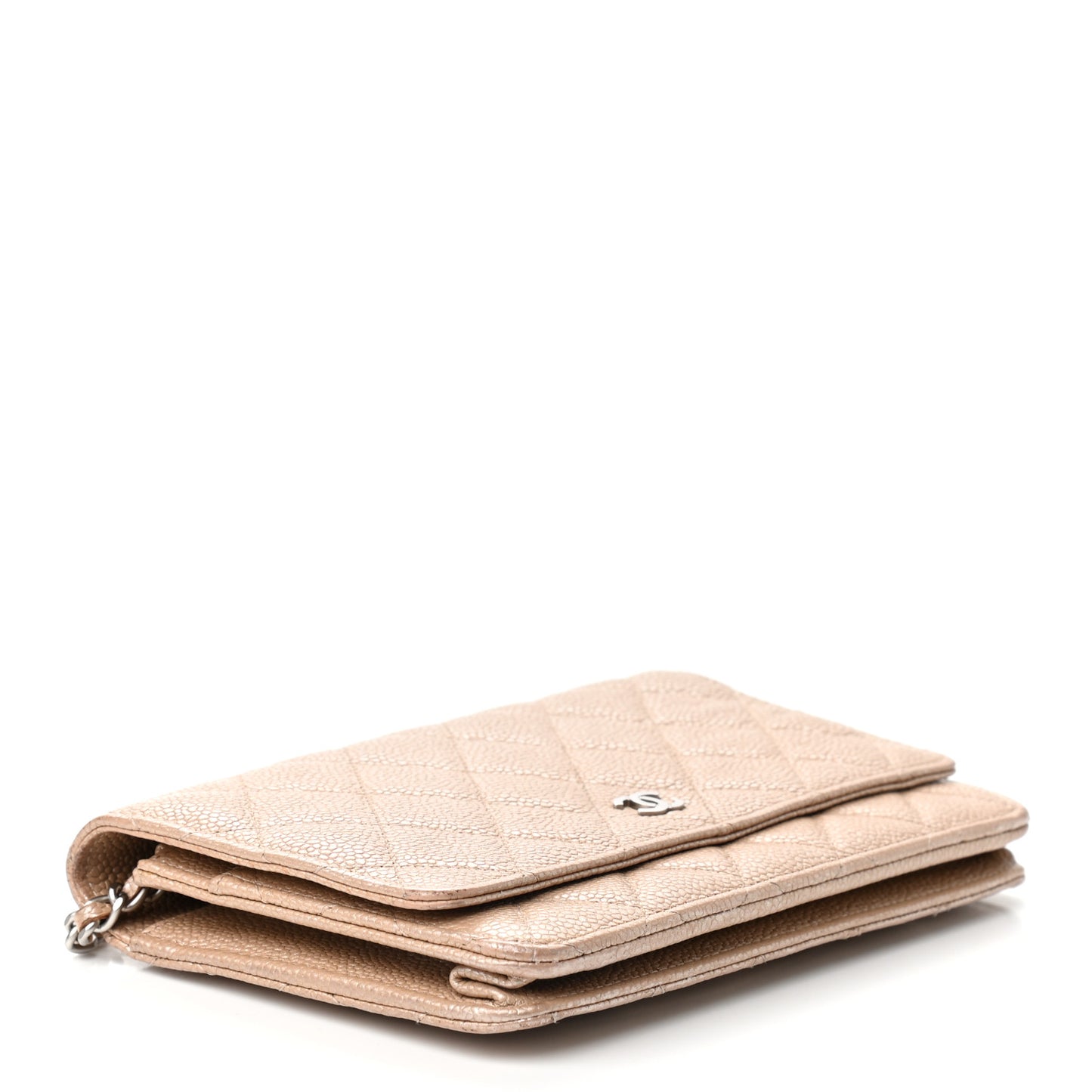 Pearly Caviar Quilted Wallet On Chain WOC Dark Beige