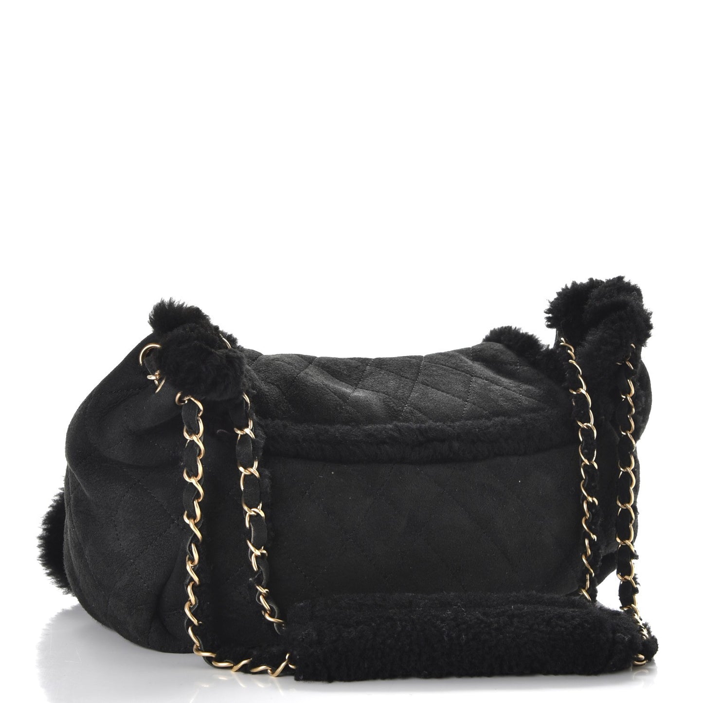 Shearling Suede Quilted Fur Flap Black