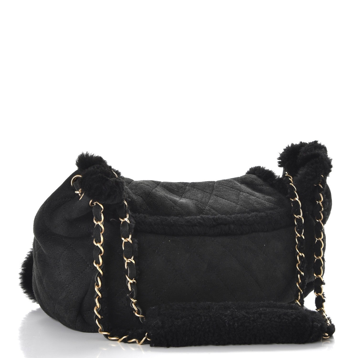 Chanel Shearling Suede Quilted Fur Flap Black 3 of 10