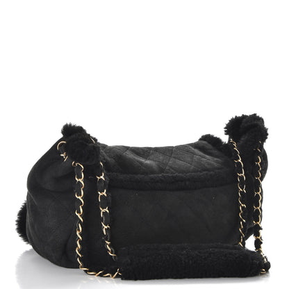 Chanel Shearling Suede Quilted Fur Flap Black 3 of 10