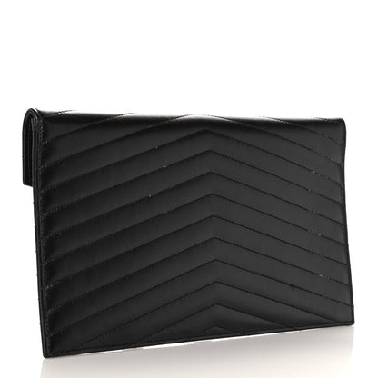Saint Laurent Calfskin Matelasse Chevron Monogram Uptown Clutch Black 3 of 12