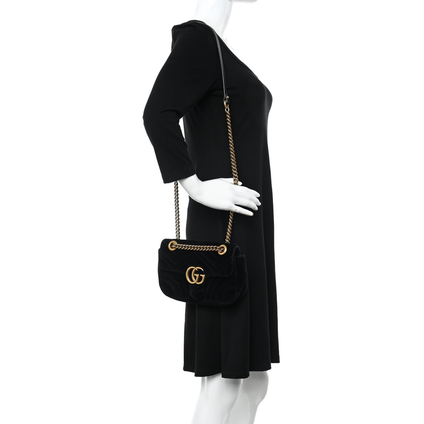 Velvet Matelasse Mini GG Marmont Shoulder Bag Black