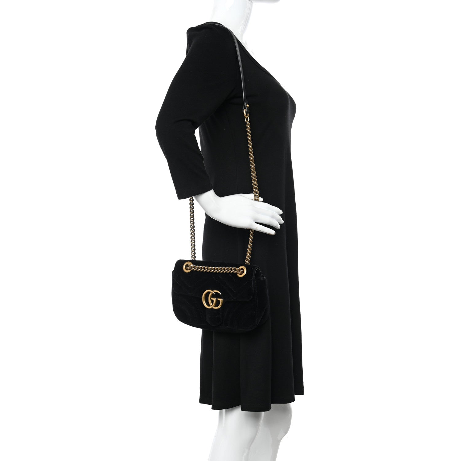 Gucci Velvet Matelasse Mini GG Marmont Shoulder Bag Black 2 of 11