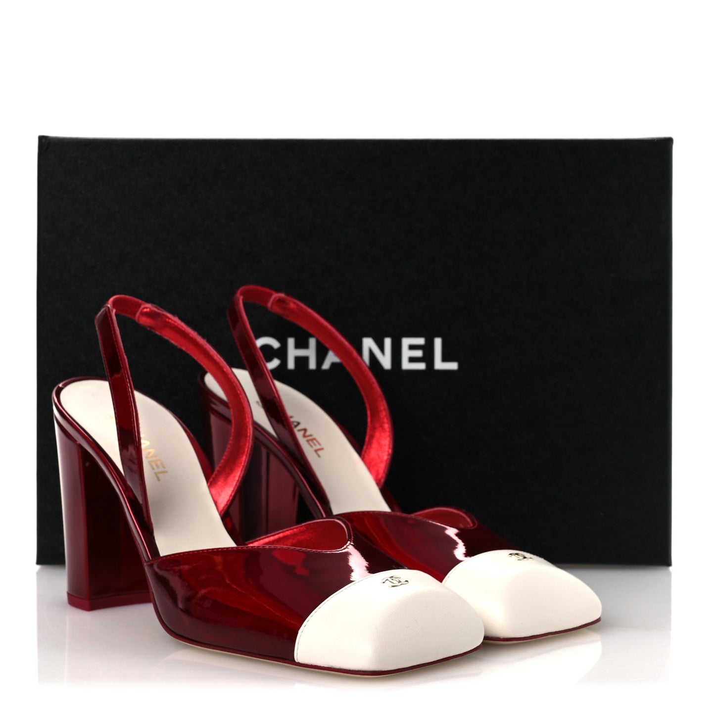 Laminated Calfskin Lambskin Cap Toe CC Slingback Pumps 37.5 Red Ivory