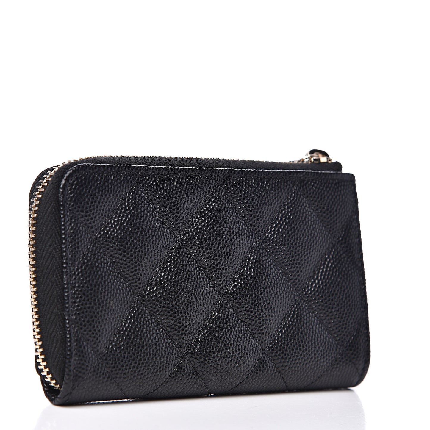 Iridescent Caviar Quilted Zipped Key Holder Case Black