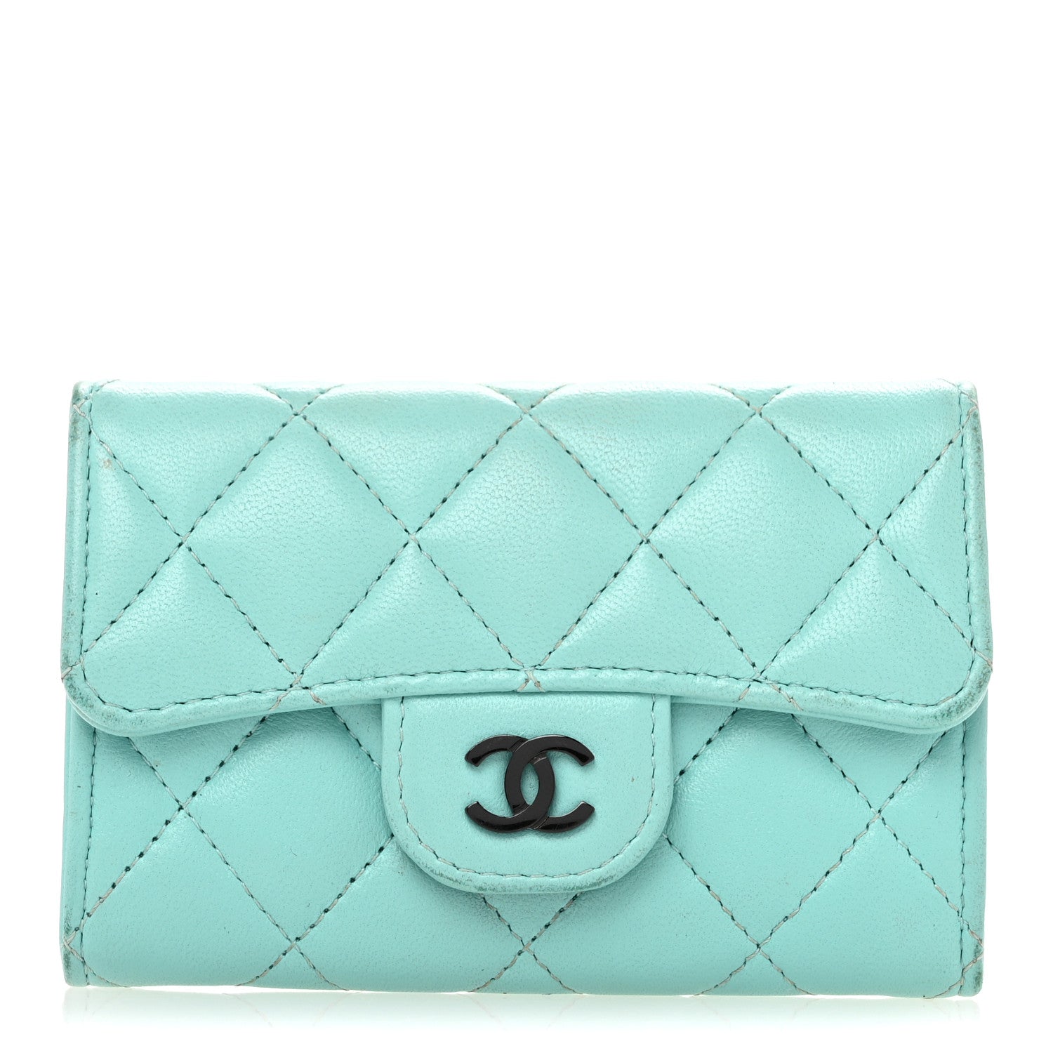 Chanel Lambskin Quilted Flap Card Holder Wallet Turquoise 1 of 12