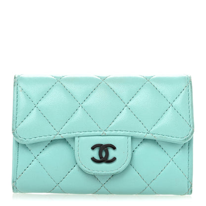 Chanel Lambskin Quilted Flap Card Holder Wallet Turquoise 1 of 12