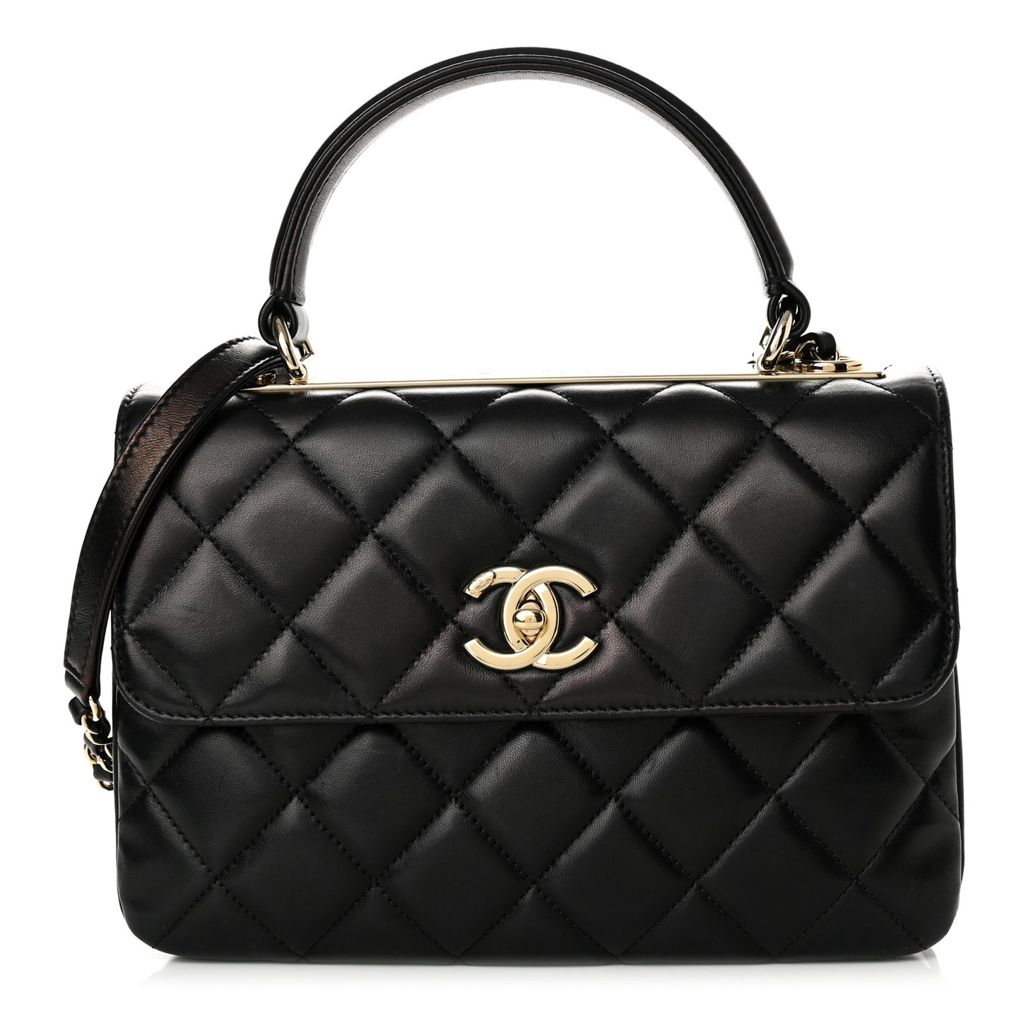 Lambskin Quilted Small Trendy CC Dual Handle Flap Bag Black