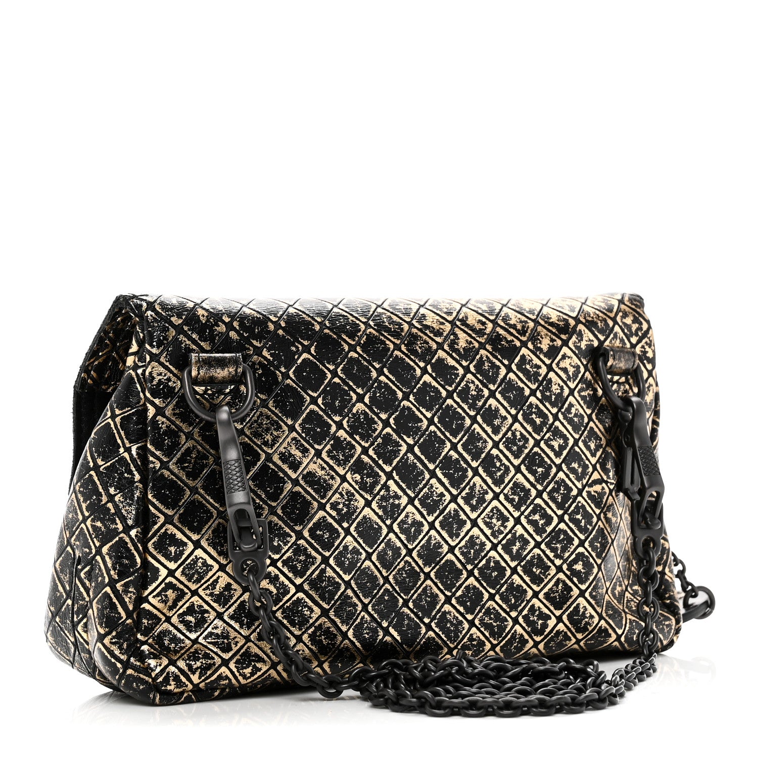 Bottega Veneta Calfskin Intrecciomirage Embossed Butterfly Chain Crossbody Black Gold 3 of 10