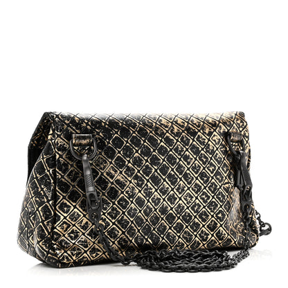 Bottega Veneta Calfskin Intrecciomirage Embossed Butterfly Chain Crossbody Black Gold 3 of 10