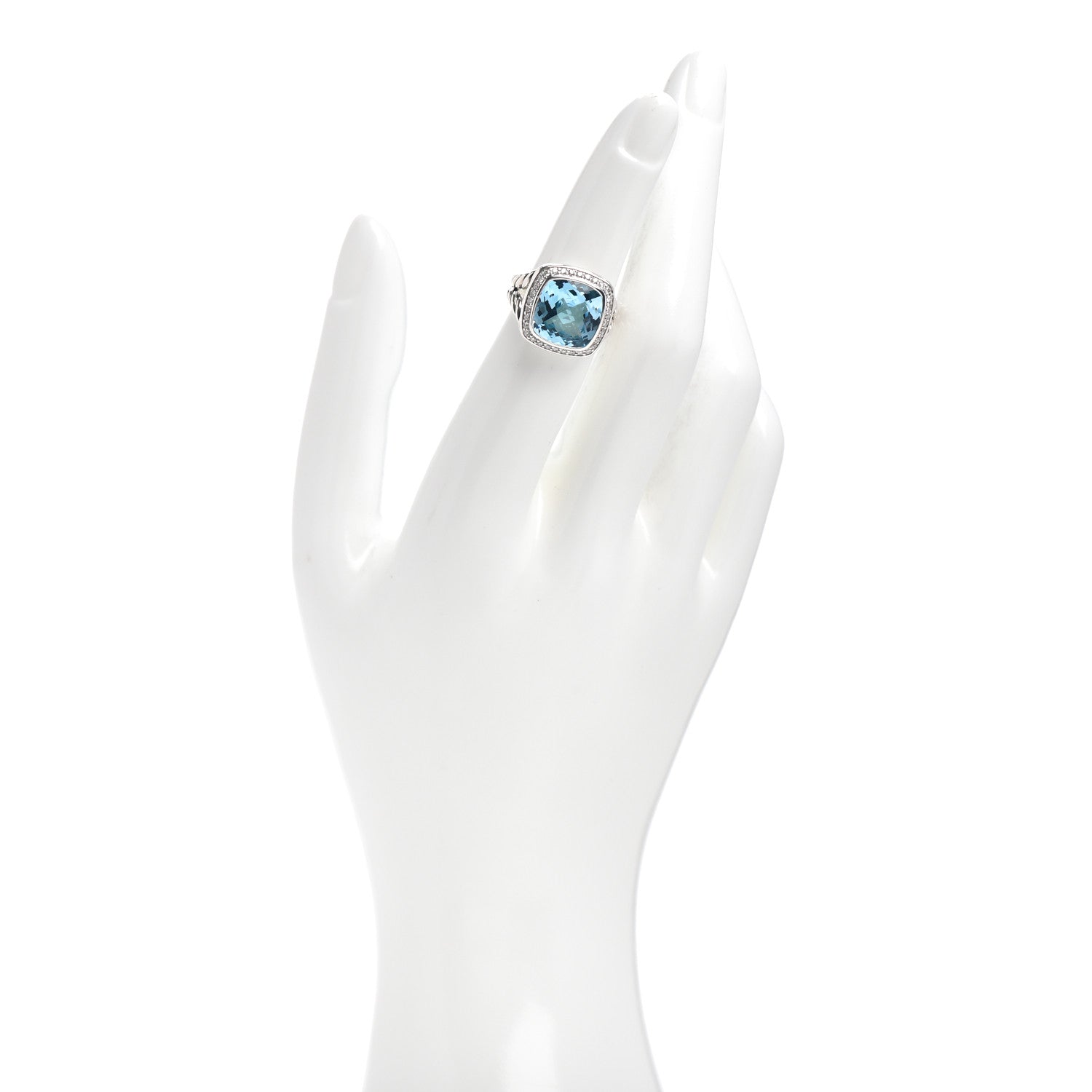 David Yurman Sterling Silver Diamond Blue Topaz 11mm Albion Ring 50 5.25 2 of 5