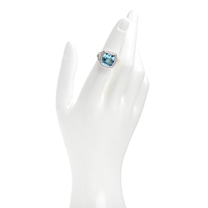 David Yurman Sterling Silver Diamond Blue Topaz 11mm Albion Ring 50 5.25 2 of 5