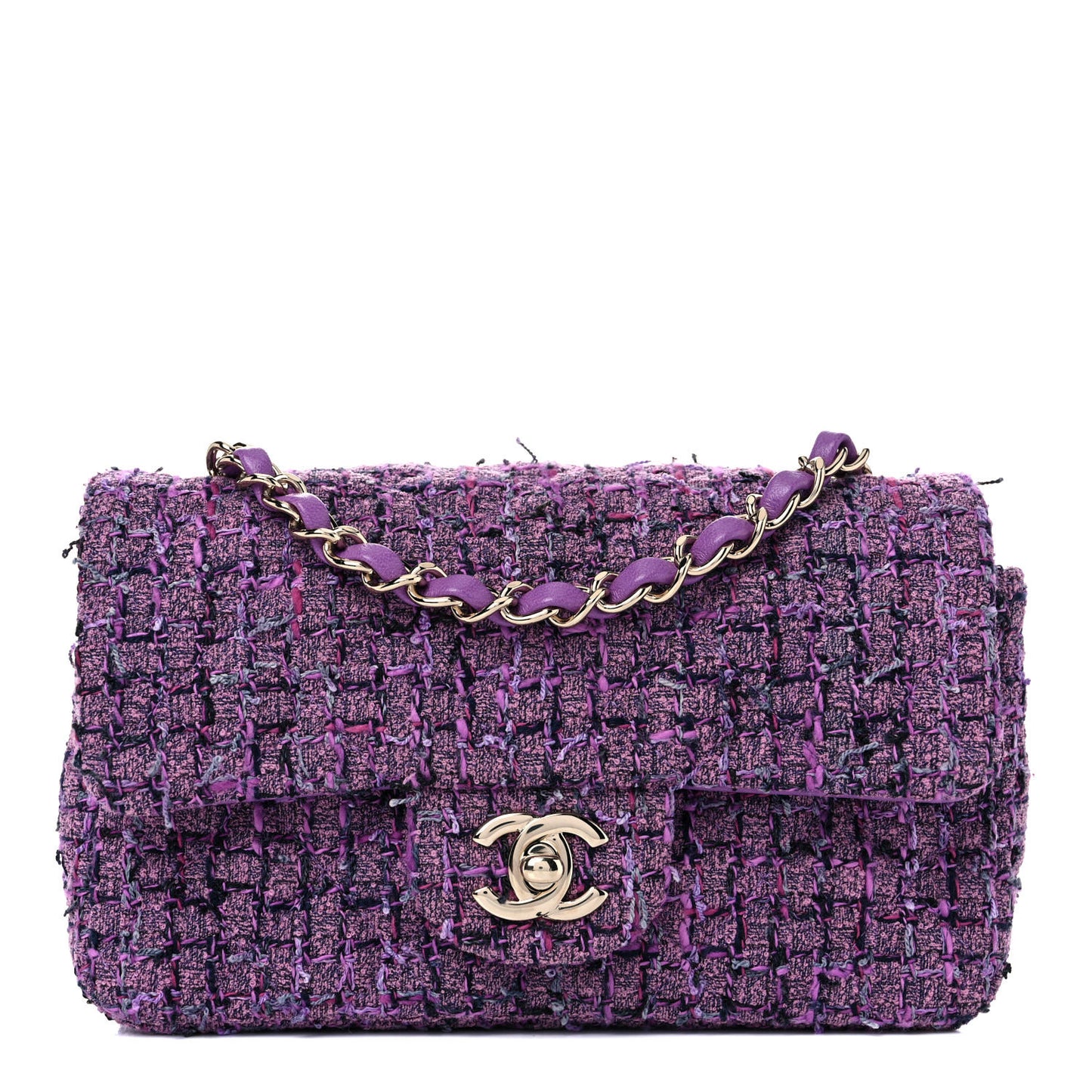 Tweed Quilted Mini Rectangular Flap Light Purple Pink Navy