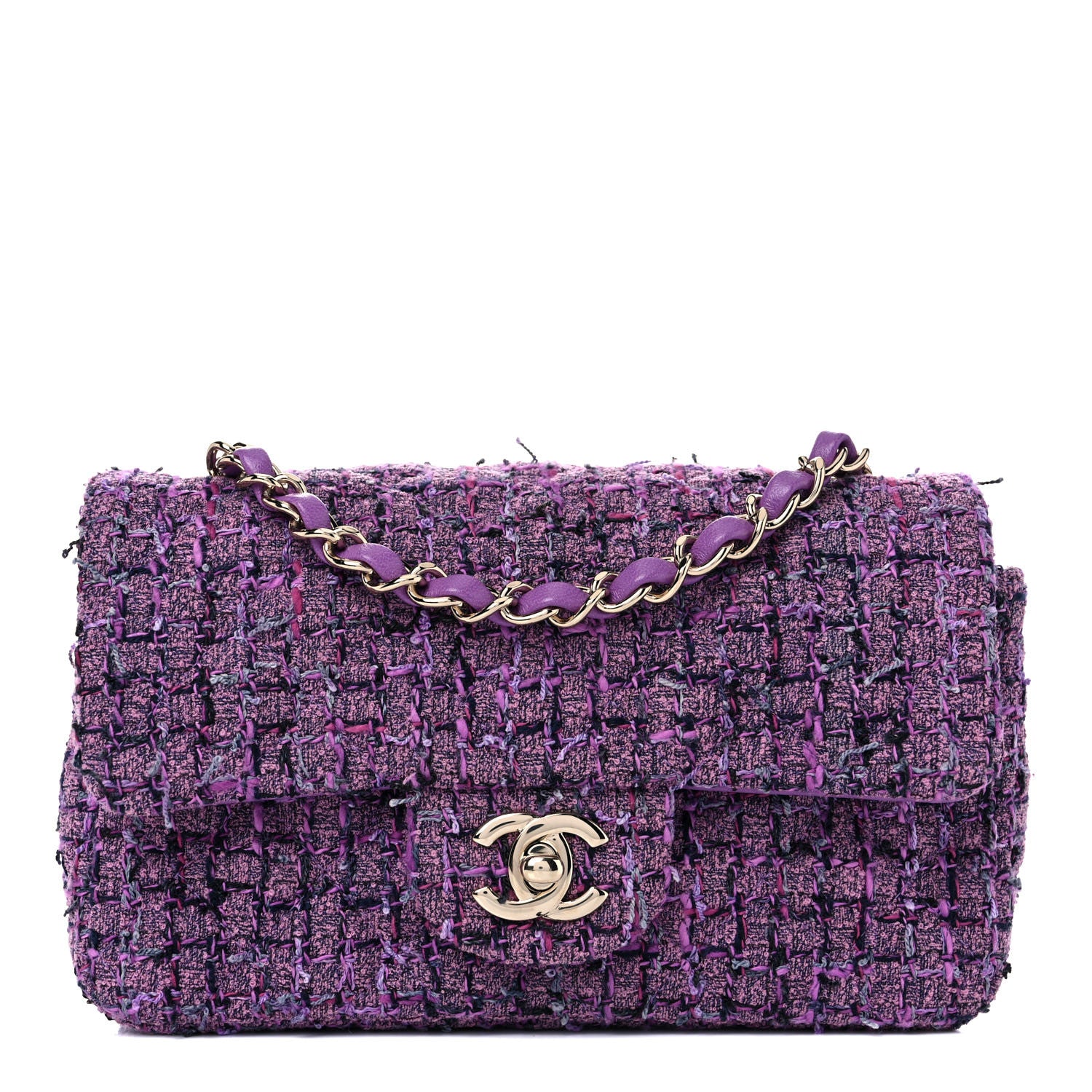 Chanel Tweed Quilted Mini Rectangular Flap Light Purple Pink Navy 1 of 10