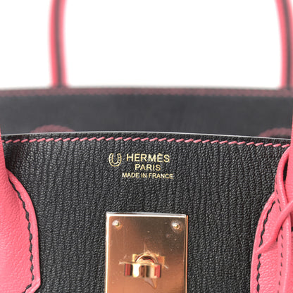 Hermes Chevre Mysore Horseshoe Birkin 30 Black Rose Lipstick 6 of 11