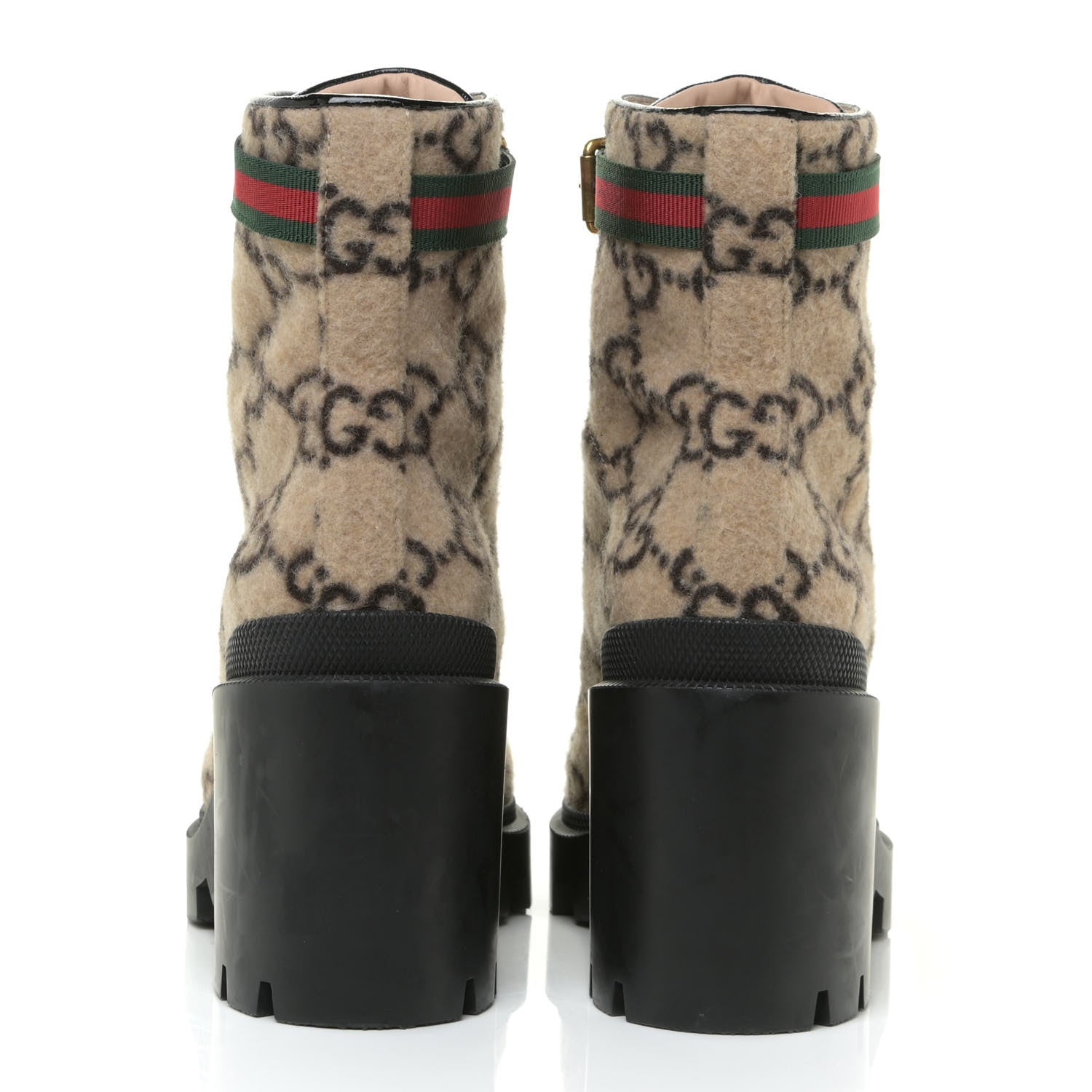 Gucci Covered Wool GG Monogram Womens Lace Up Combat Ankle Boots 37 Beige Ebony Black 4 of 14