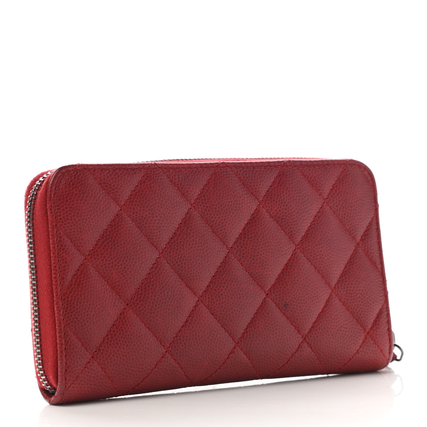Caviar Quilted Small Zip Around Wallet Dark Red