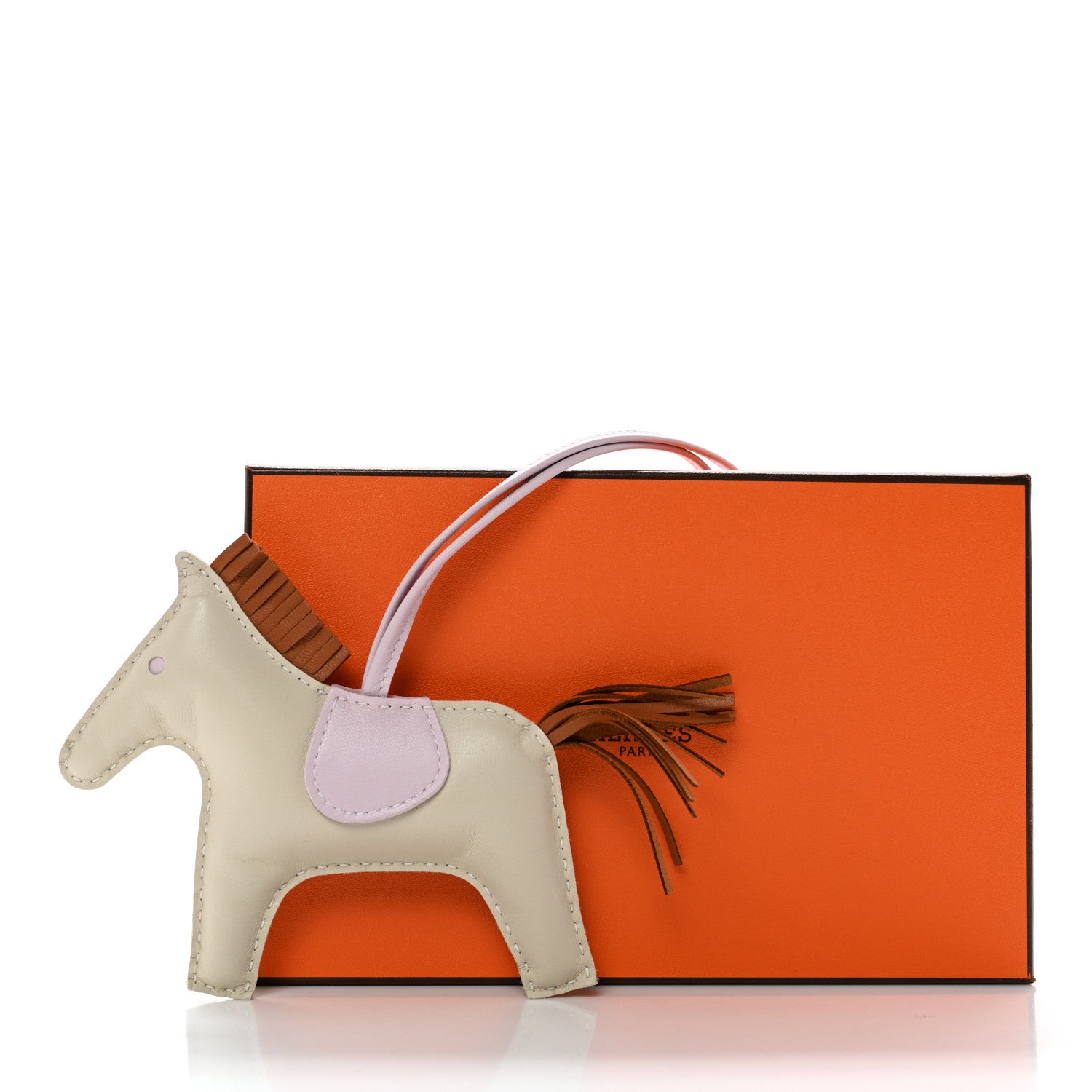 Hermes Milo Lambskin Grigri Rodeo Horse Bag Charm MM Craie Gold Mauve Pale 7 of 7