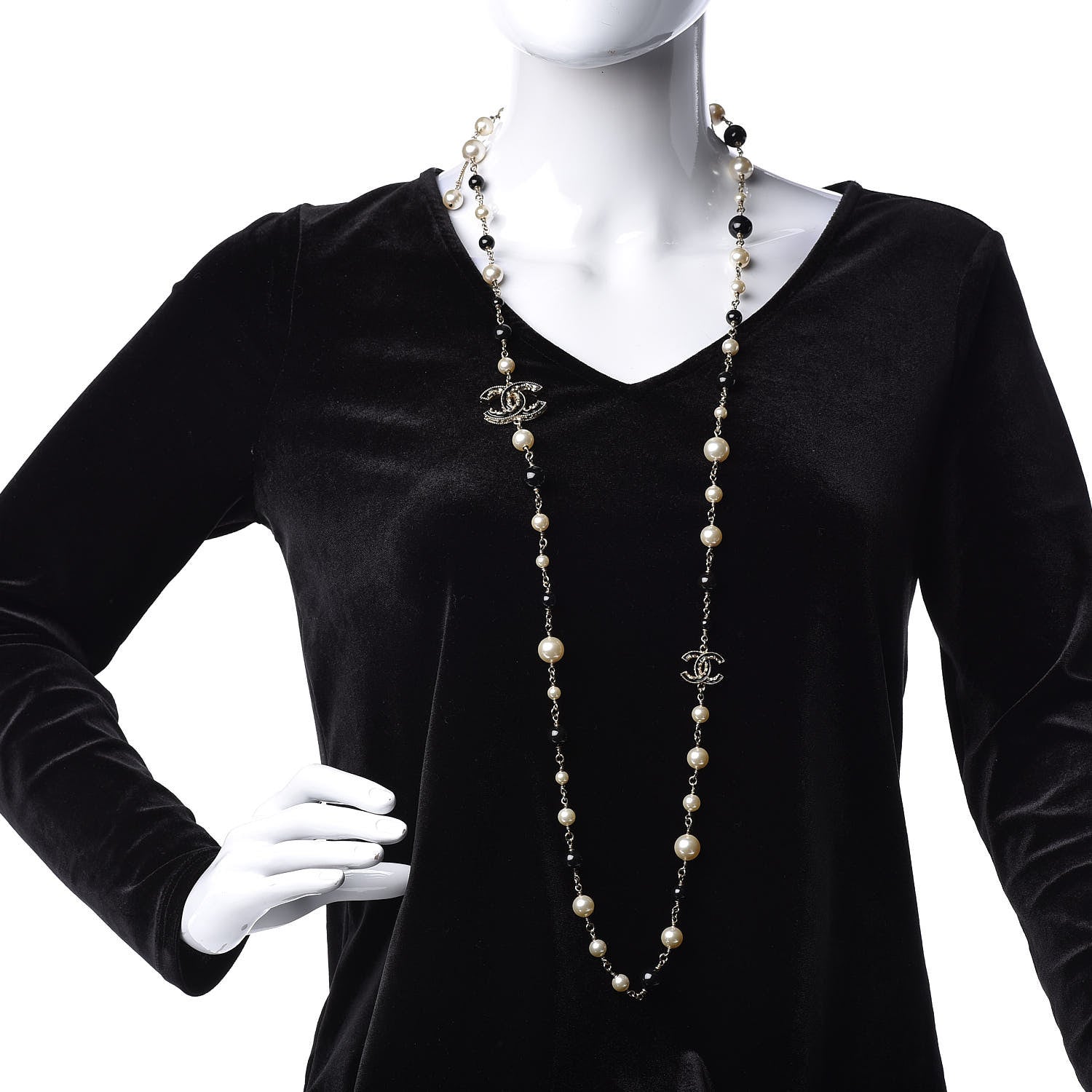 Chanel Pearl Bead Enamel CC Baroque Long Necklace Black Gold 2 of 4