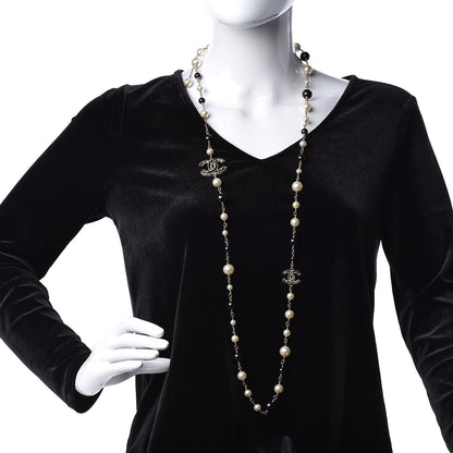 Chanel Pearl Bead Enamel CC Baroque Long Necklace Black Gold 2 of 4
