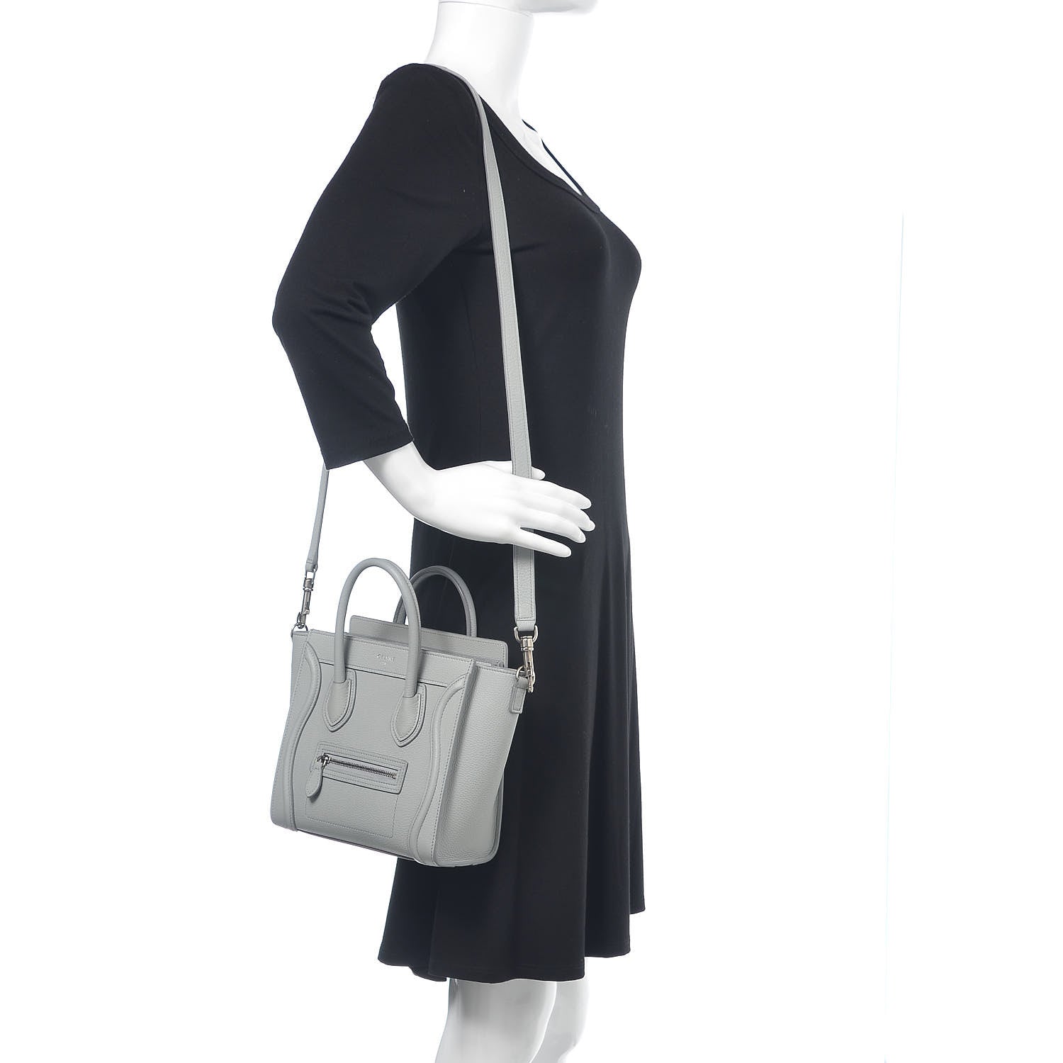 Celine Drummed Calfskin Nano Luggage Pearl Blue 2 of 15