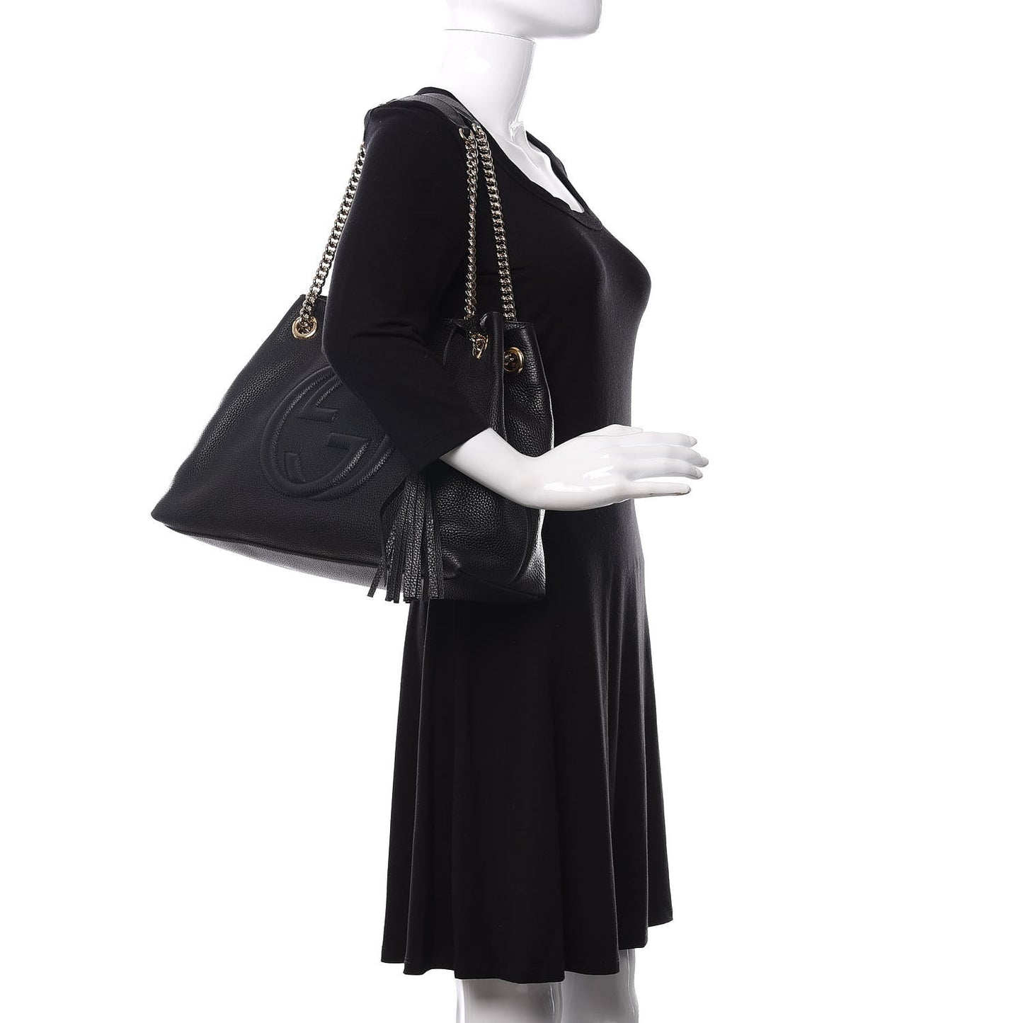 Pebbled Calfskin Medium Soho Chain Shoulder Bag Black