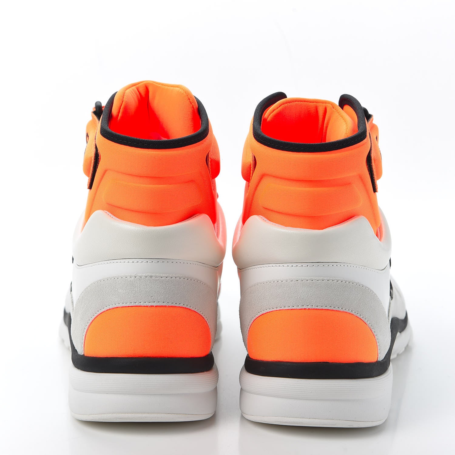 Chanel Suede Calfskin Lambskin Neoprene High Top CC Sneakers 40 White Fluo Orange 6 of 9