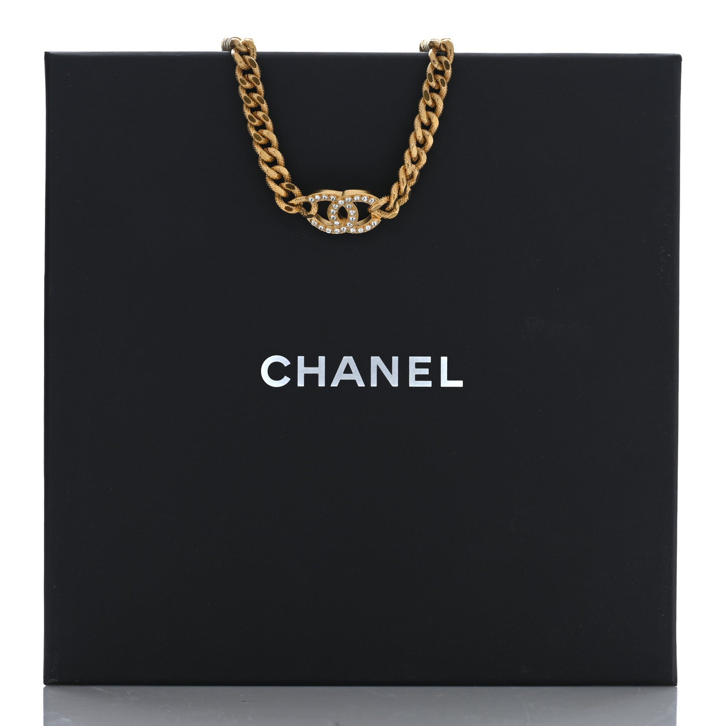 Crystal Chain Link CC Choker Necklace Gold