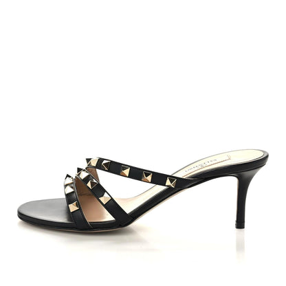 Valentino Garavani Calfskin Rockstud 60mm Slide Sandals 35.5 Black 1 of 9