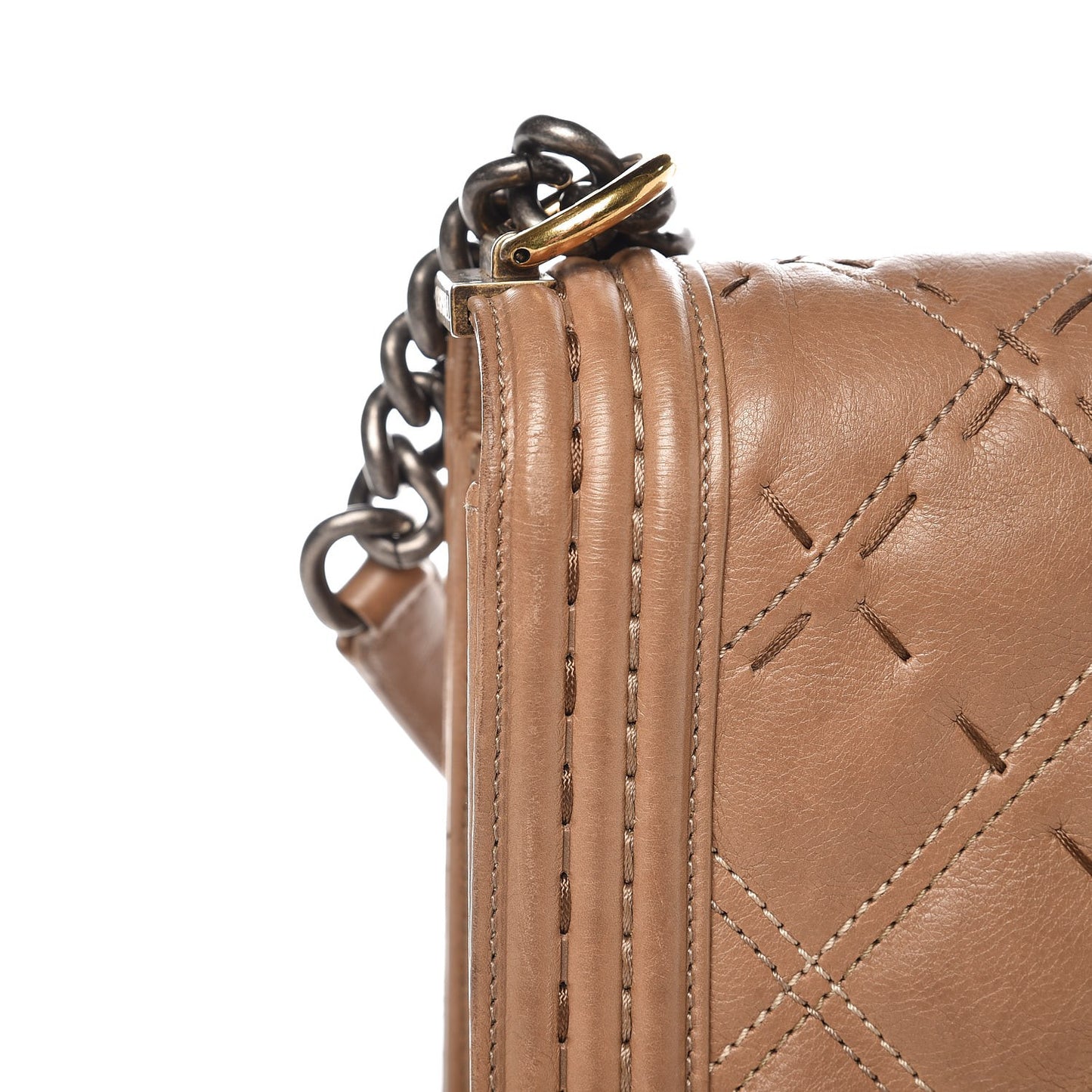 Calfskin Double Stitch New Medium Boy Flap Camel