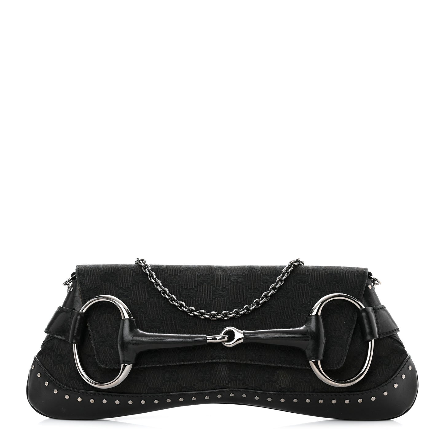 Monogram Studded Horsebit Clutch Black