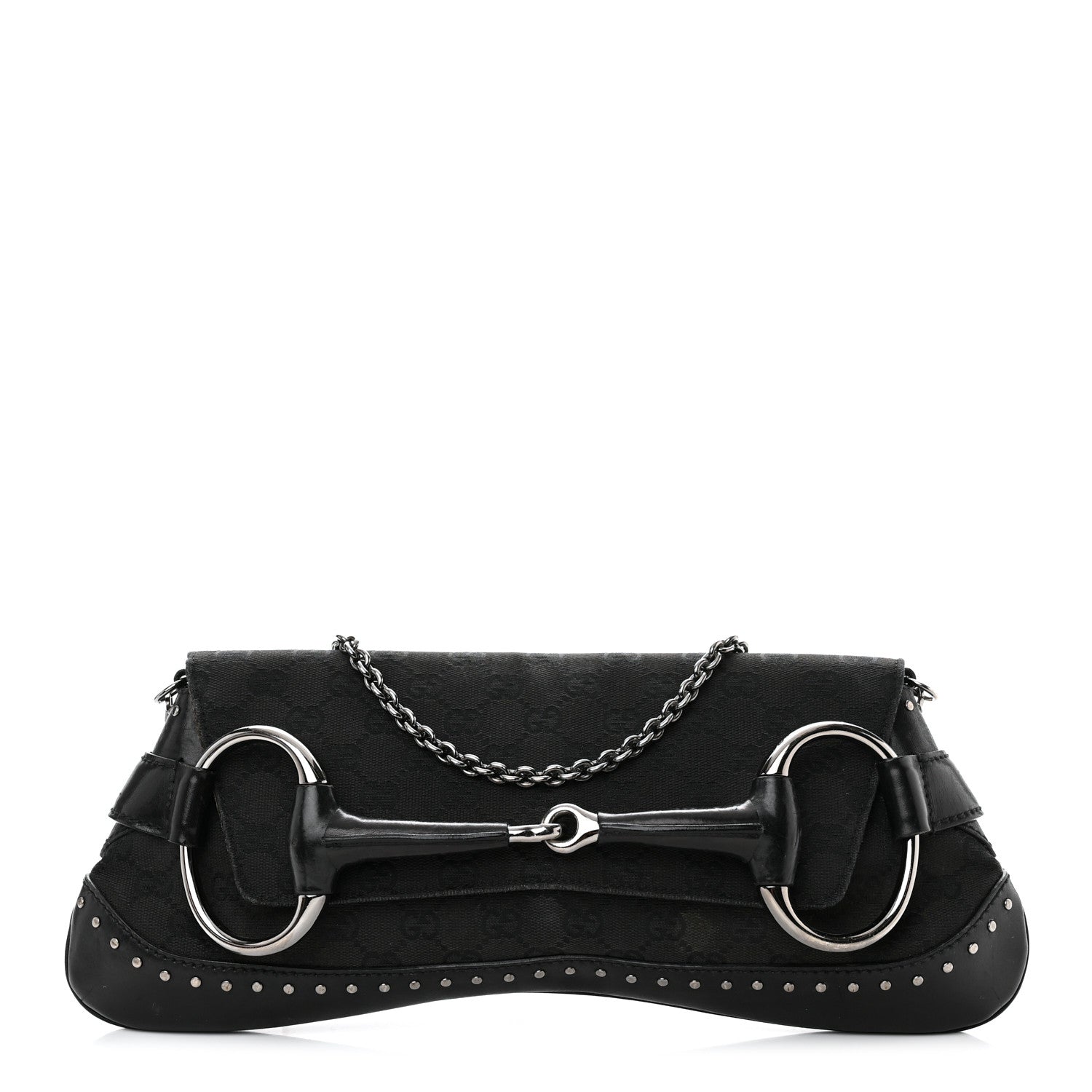 Gucci Monogram Studded Horsebit Clutch Black 1 of 23