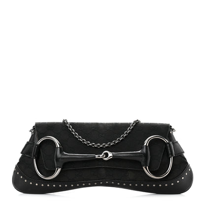 Gucci Monogram Studded Horsebit Clutch Black 1 of 23