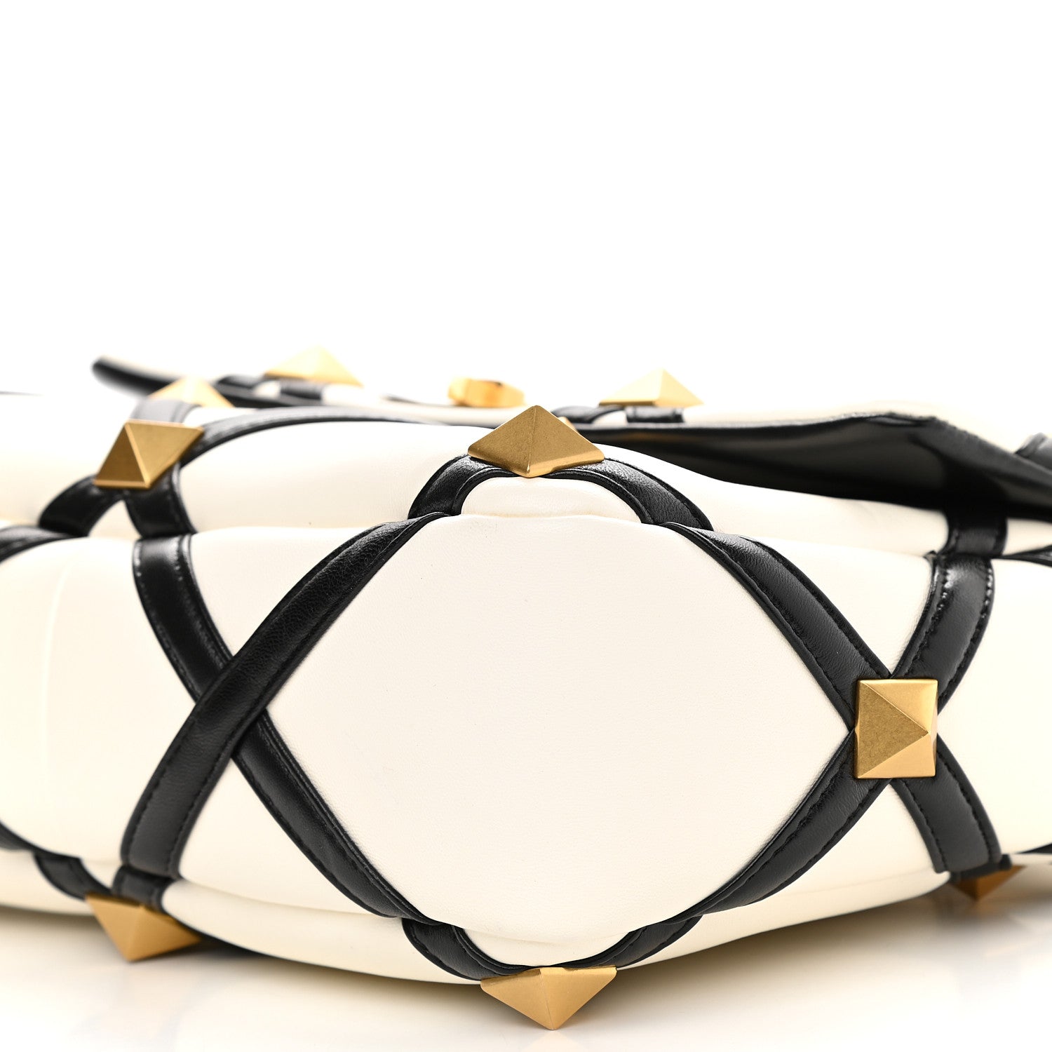 Valentino Garavani Nappa Large Roman Stud Shoulder Bag Ivory Black 8 of 12