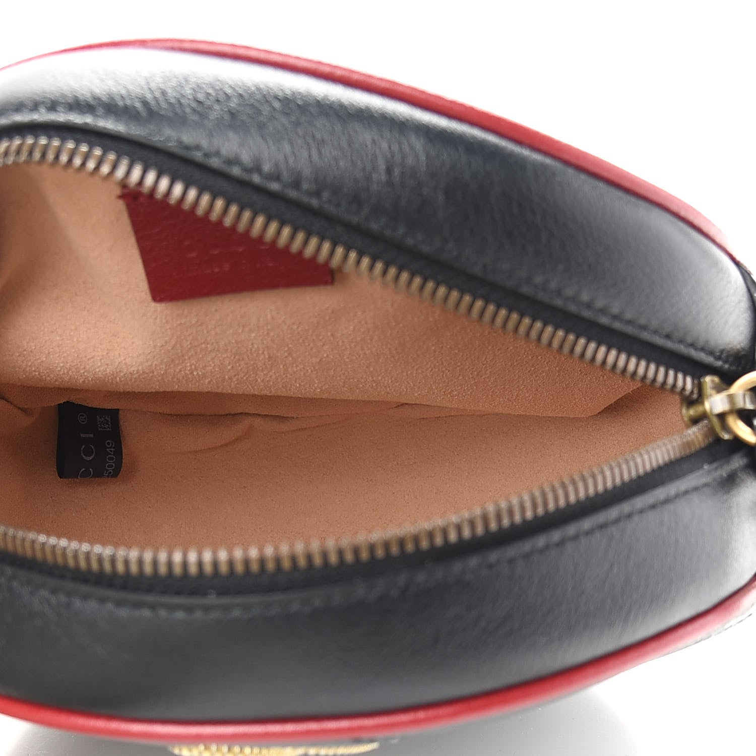 Gucci Vintage Effect Calfskin Matelasse Diagonal Mini Torchon GG Marmont Round Shoulder Bag Black Romantic Cherry 5 of 9