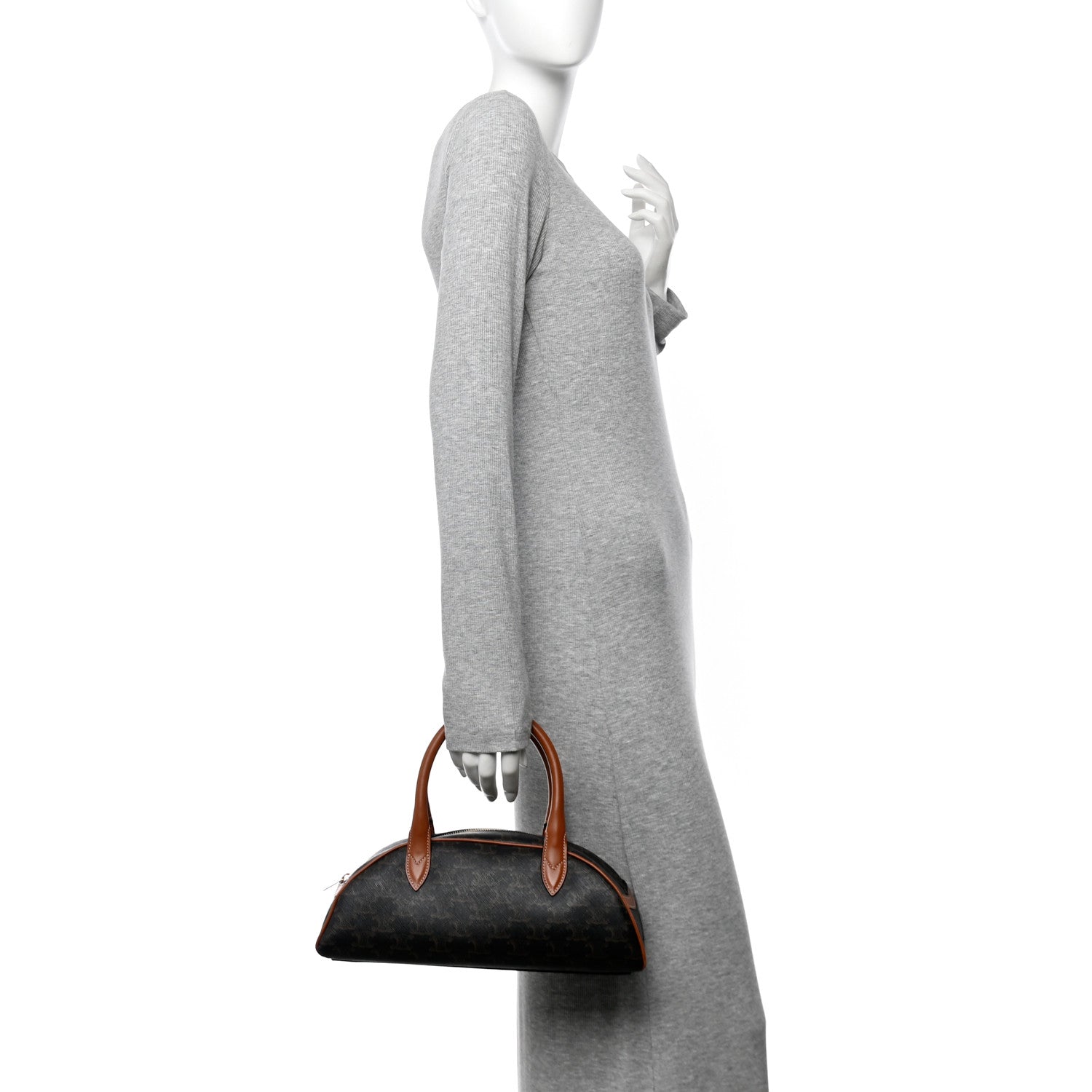 Celine Triomphe Canvas Calfskin Medium Teckel Triomphe Bag Tan 2 of 10