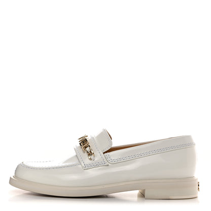 Chanel Shiny Calfskin Logo Loafers 37.5 White 1 of 9