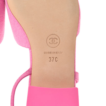 Chanel Denim Cap Toe CC Slingback Flat 37 Neon Pink 6 of 11
