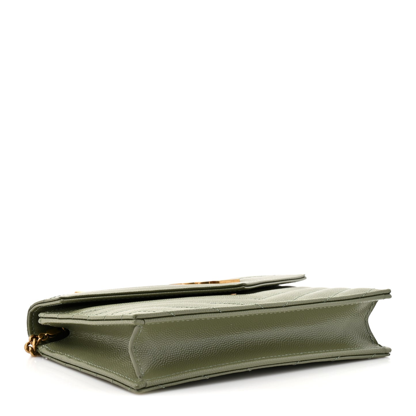Grain De Poudre Matelasse Chevron Monogram Envelope Chain Wallet Light Sage