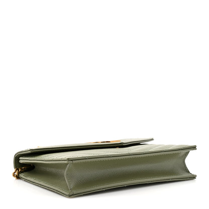 Saint Laurent Grain De Poudre Matelasse Chevron Monogram Envelope Chain Wallet Light Sage 4 of 11