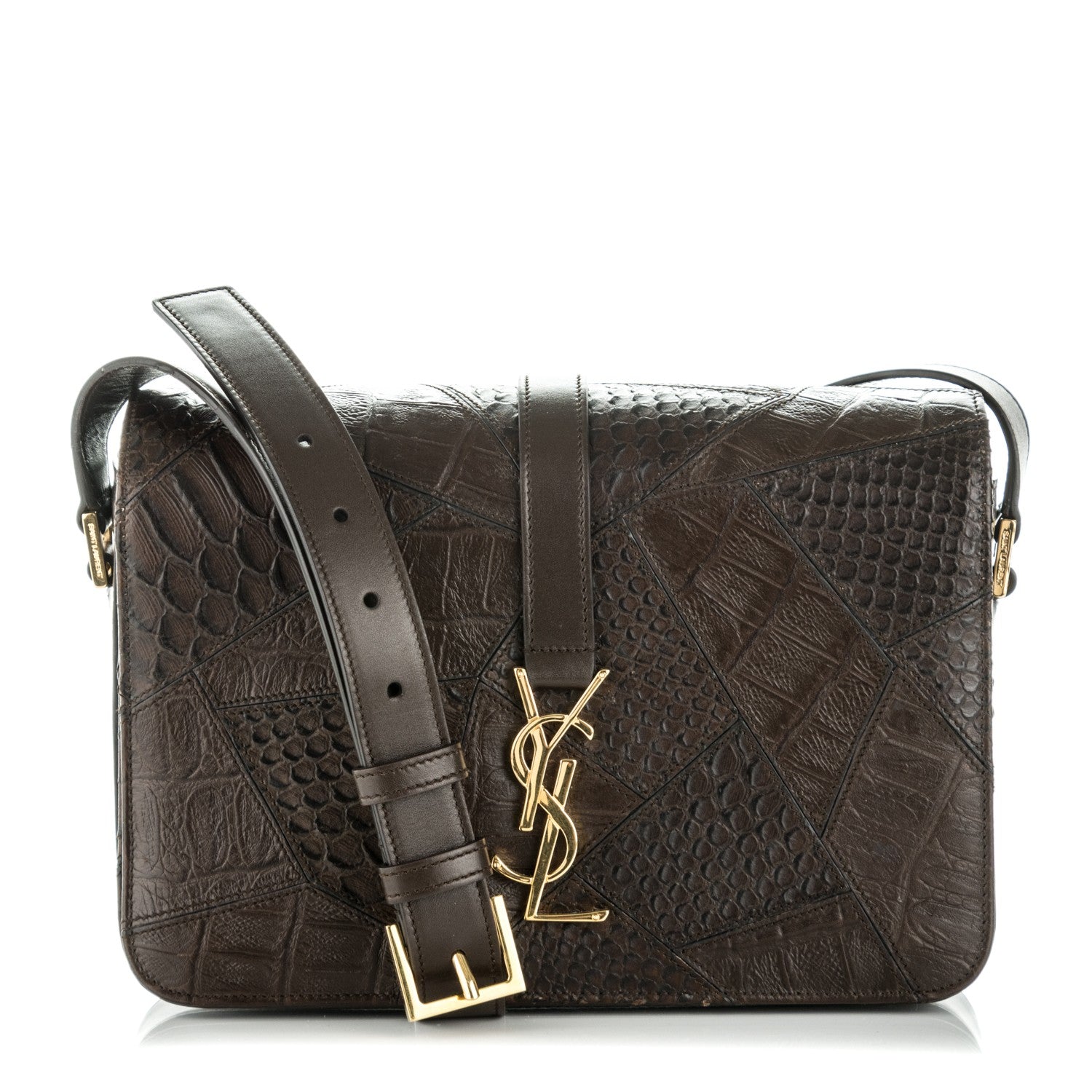 Saint Laurent Reptile Calfskin Embossed Medium Patchwork Animal Monogram Universite Bag Brown 3 of 8