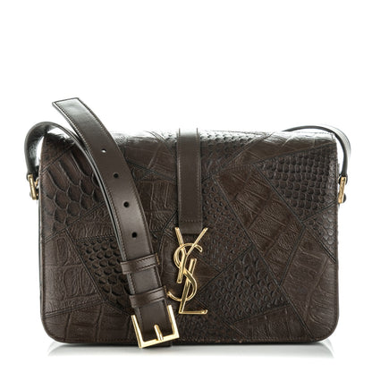 Saint Laurent Reptile Calfskin Embossed Medium Patchwork Animal Monogram Universite Bag Brown 3 of 8