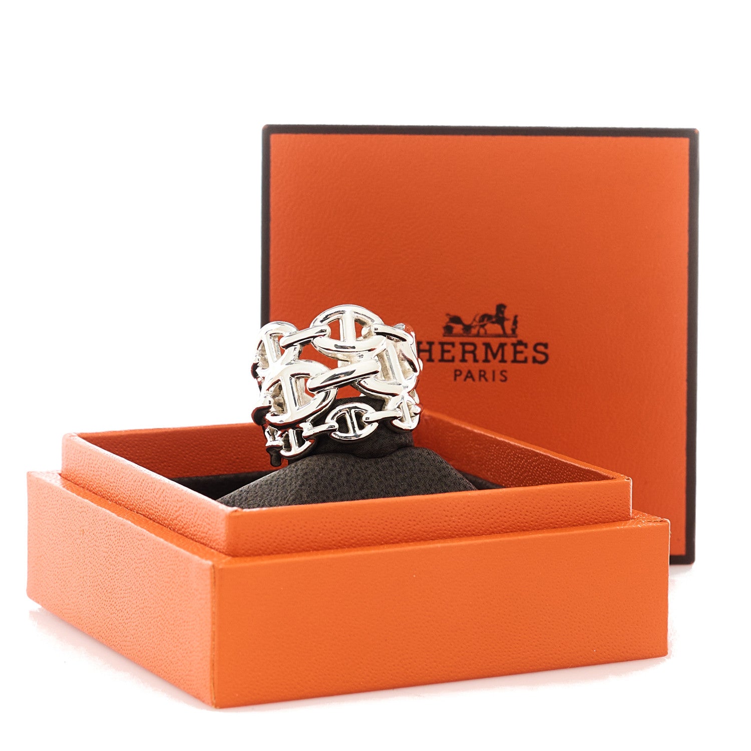 Hermes Sterling Silver GM Chaine d'Ancre Enchainee Band Ring 54 6.75 5 of 5