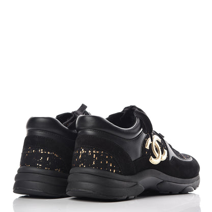 Chanel Velour Tweed CC Sneakers 37.5 Black Gold 4 of 8
