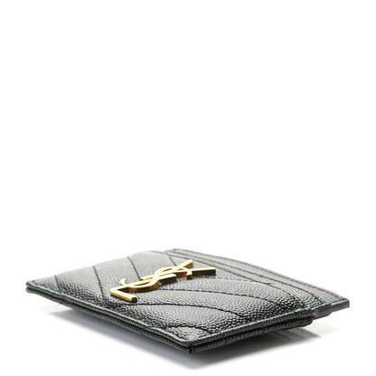 Saint Laurent Grain De Poudre Matelasse Chevron Monogram Credit Card Case Black 7 of 8