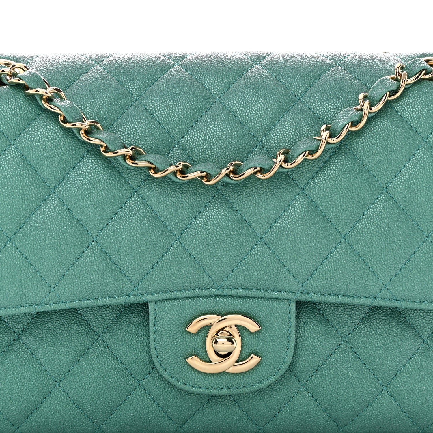 Chanel Iridescent Caviar Quilted Medium Double Flap Green 8 of 10