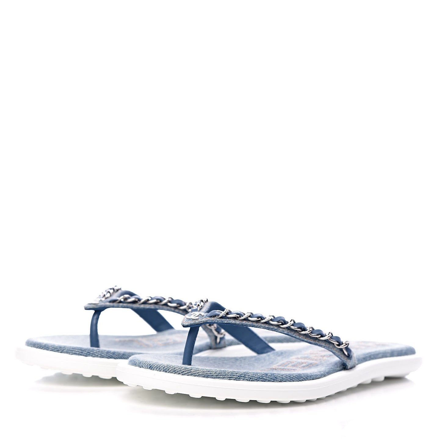 Denim CC Chain Thong Sandals 37 Blue