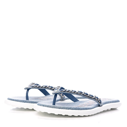 Chanel Denim CC Chain Thong Sandals 37 Blue 3 of 10